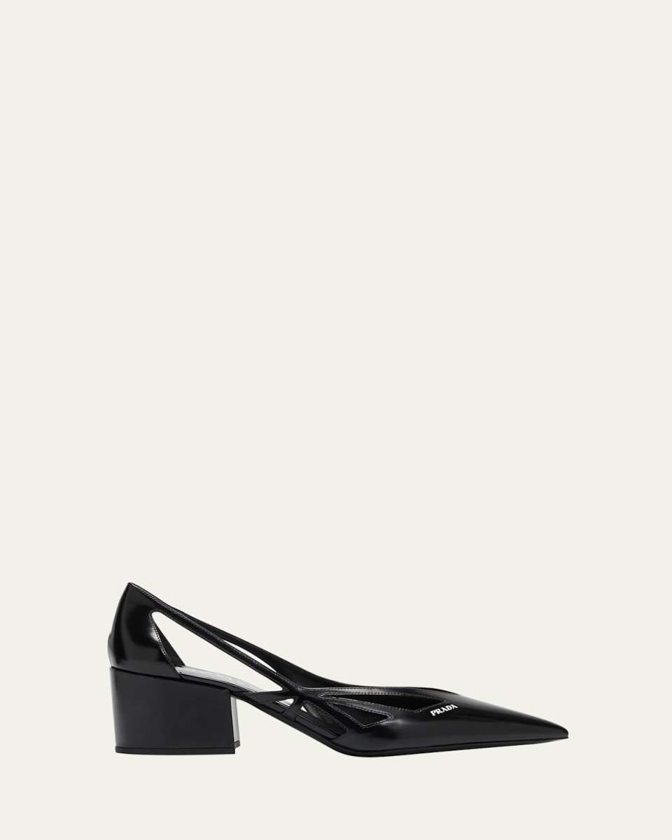 Leather Cutout Block-Heel Pumps